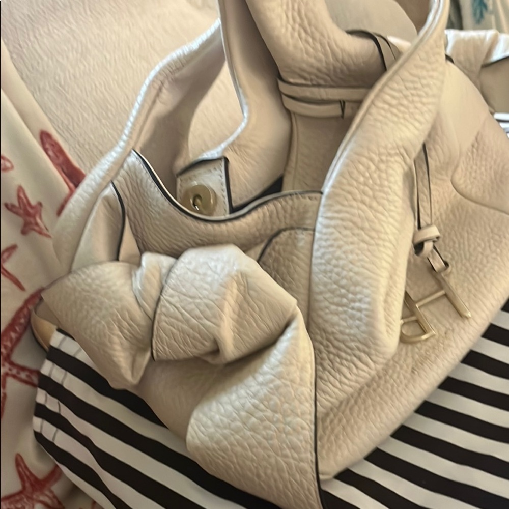 White and Black Striped Women's Bag